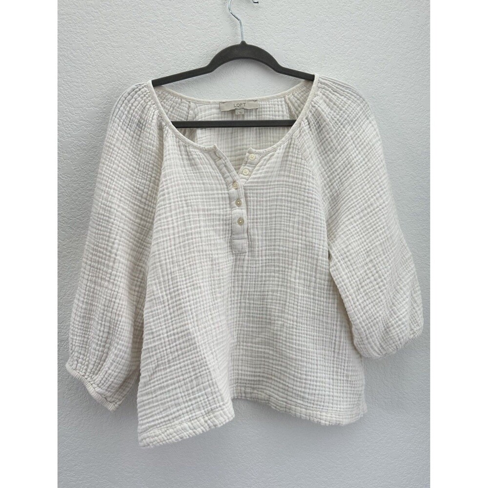 LOFT Cream Gauze Henley Blouse